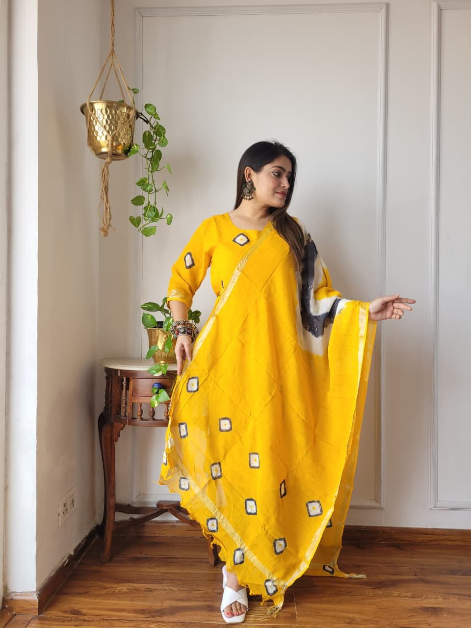 Yellow Bagru Hand Block Printed Linen Suit Set